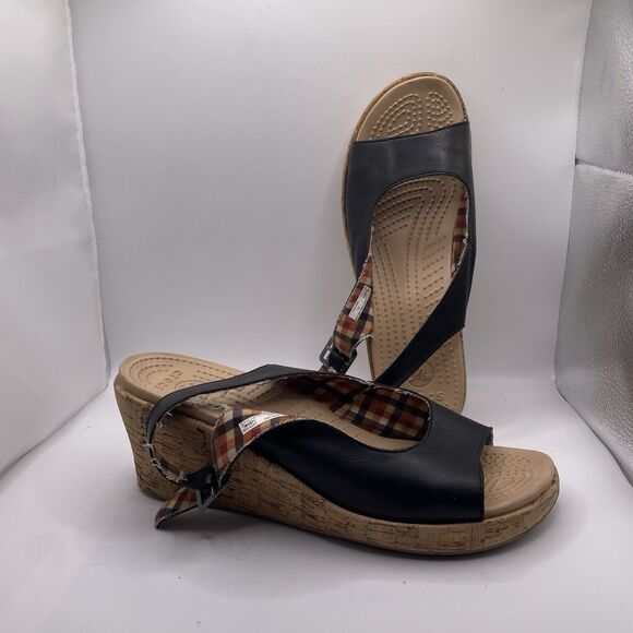 Crocs A-Leigh Wedge Cork Sandal Women's Size 10 Preppy Heel Summer Business - Picture 1 of 8